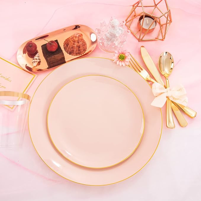 LIYH 180 Pcs Pink Plastic Plates - Image 6