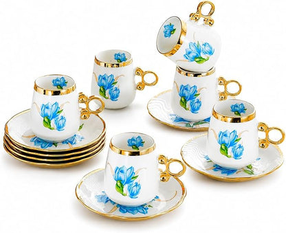 Porcelain Tea Cups and Saucers Set of 12, 100ml Espresso Turkish Coffee Cups by Unknown