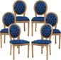 Vintage French Dining Chairs Set of 6, Round Back Velvet Upholstered Accent Chairs with Nailhead Trim and Solid Wood Frame, Elegant Sillas de Comedor for Dining Room & Kitchen, Blue