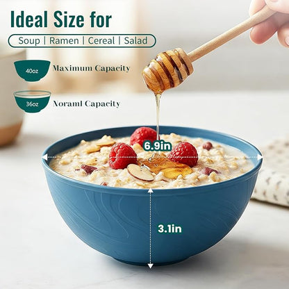 40OZ Wheat Straw Bowls Sets of 8, Unbreakable & Thick Ramen Bowl, Microwave & - Image 2