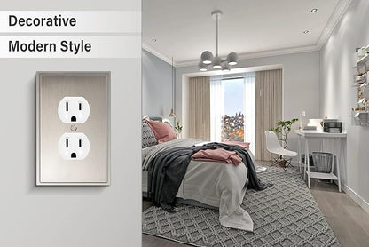 Henne Bery Soft Modern Decorative Wall Plate Switch Plate Outlet Cover (Single Duplex 2PK, Satin Nickel)