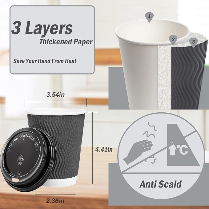 Lamosi 50 Pack 12 oz Insulated Disposable Coffee Cups - Image 2