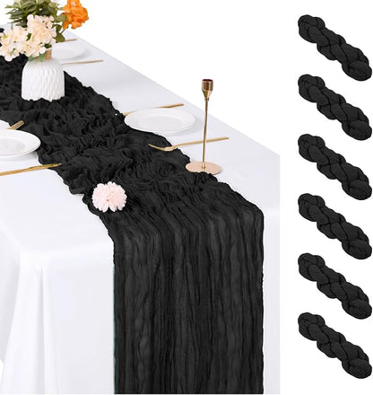 6 Pack Black Cheesecloth Table Runner, 17 x 108 inch, Semi Sheer Boho Cheese by ACSUIT