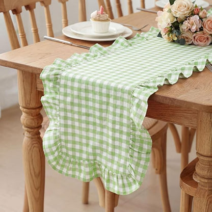 HunnmingRe 1 Pc Gingham Table Runner Light Green, 72 X 13.8 Inch | Cotton by HunnmingRe