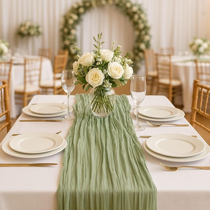 12 Pack Sage Green Cheesecloth Table Runners – 10FT Rustic Gauze Bulk Set - Image 4