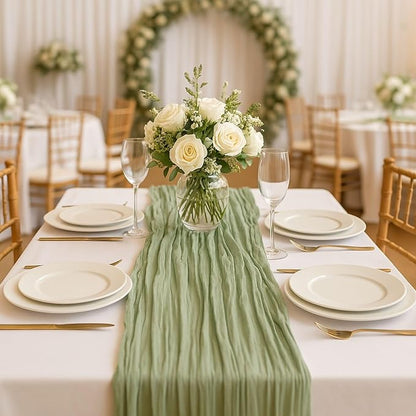 12 Pack Sage Green Cheesecloth Table Runners – 10FT Rustic Gauze Bulk Set - Image 4