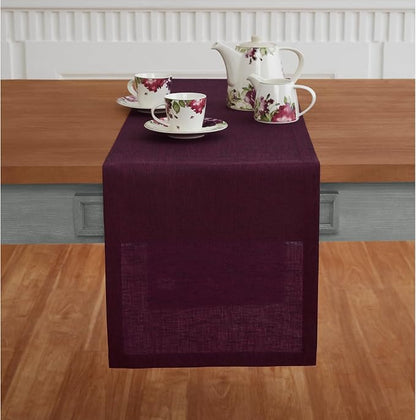 Solino Home 100% Pure Linen Table Runner Burgundy Long, Athena 14 x 90 in | - Image 2