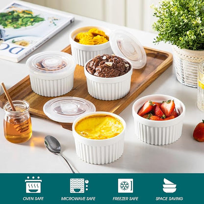 vancasso 10 oz Ramekins with Lid, Porcelain Creme Brulee Souffle Dishes - Image 3