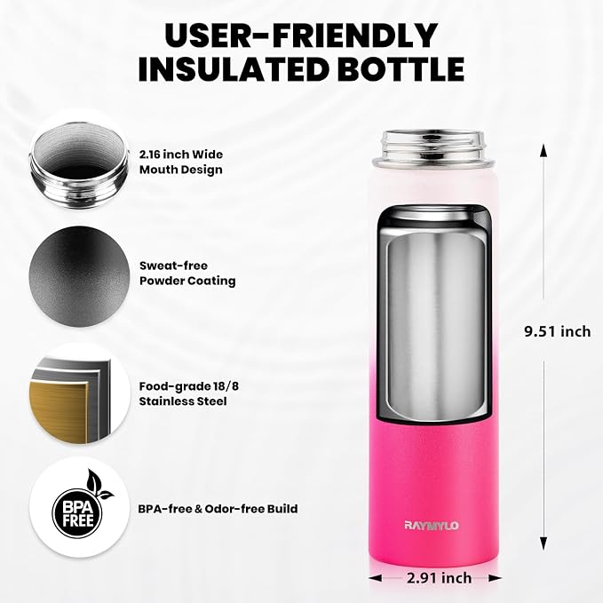 RAYMYLO Insulated Water Bottle 20 oz, Triple Wall Vacuum Stainless Steel | - Image 5