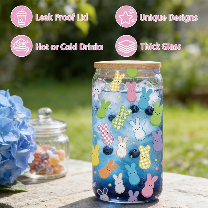 Easter Glass Cups Gifts - 16oz Easter Bunny Drinking Glasses Cup - Image 3