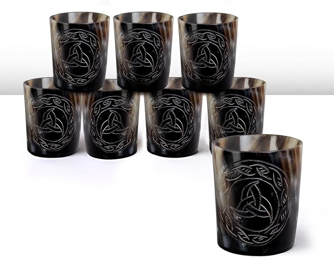 Handicrafts Home Viking Horn Shot Glasses Set of 8, Handmade Natural Ox Horn by HandicraftsHome