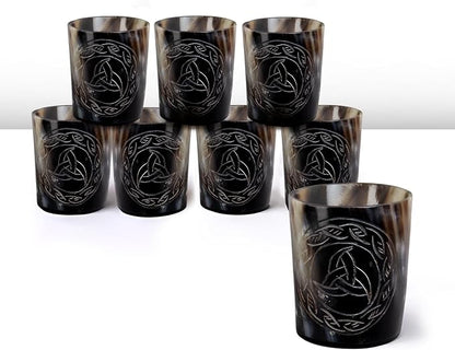 Handicrafts Home Viking Horn Shot Glasses Set of 8, Handmade Natural Ox Horn by HandicraftsHome