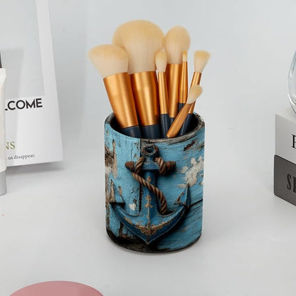 Leather Pen Holder for Desk, Retro Anchor Pencil Cup Pen Organizer Makeup Brush - Image 6
