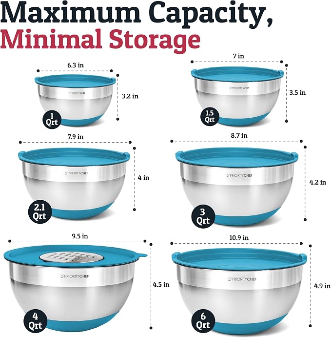 PriorityChef 6pc Stainless Steel Mixing Bowls - Image 2
