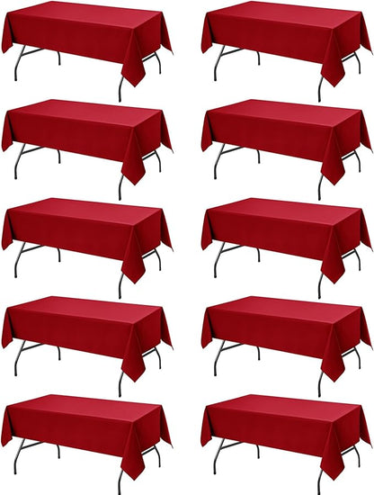 10-Pack Red Tablecloths for Rectangle Tables, 54 x 108 Inches, Stain-Resistant Polyester Fabric for 6 Foot Tables - Washable Table Covers for Weddings, Banquets, Birthday Parties, Events