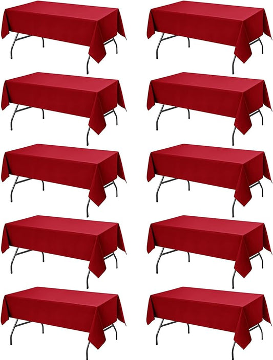 10-Pack Red Tablecloths for Rectangle Tables, 54 x 108 Inches, Stain-Resistant Polyester Fabric for 6 Foot Tables - Washable Table Covers for Weddings, Banquets, Birthday Parties, Events
