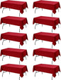10-Pack Red Tablecloths for Rectangle Tables, 54 x 108 Inches, Stain-Resistant Polyester Fabric for 6 Foot Tables - Washable Table Covers for Weddings, Banquets, Birthday Parties, Events