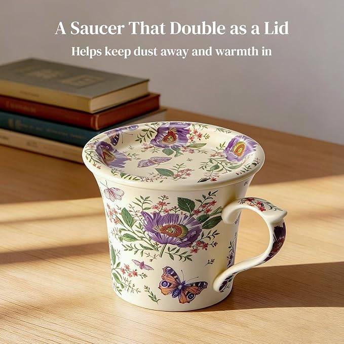 DOWAN 14 oz Coffee Mug and Saucer Set, Ceramic Mug - Image 2