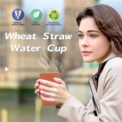 Wrova Wheat Straw Cups 6 PCS Good Alternative to Plastic Reusable Cups 12 oz - Image 8