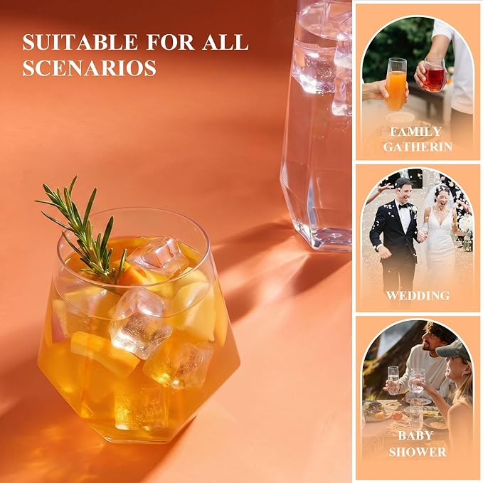 BESTSTAR 96 Pack Clear Plastic Wine Glasses Set BPA-Free Shatterproof | 48 9 OZ - Image 8
