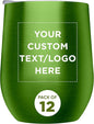 Custom Stemless Wine Glass Tumblers with Lids by Largo 11 oz. Set of 12, Personalized Bulk Pack - Perfect for Wine, Cocktails, Other Hot & Cold Beverages - Lime Green