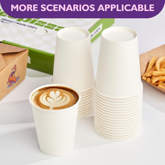 8 oz White Paper Coffee Cups, Disposable Hot Cups - Image 5