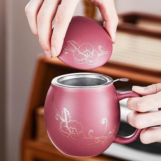 Yundu 12 OZ Ceramic Mug with Lid & Tea Strainer - Image 4