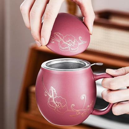 Yundu 12 OZ Ceramic Mug with Lid & Tea Strainer - Image 4