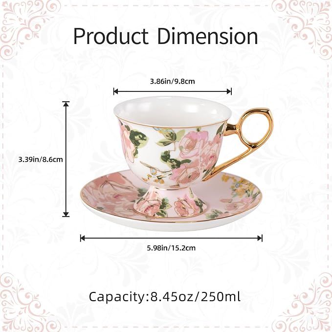 KAMMAK Tea Cups and Saucers Set of 2, Fine Bone China Coffee Cups, NX025 | - Image 2