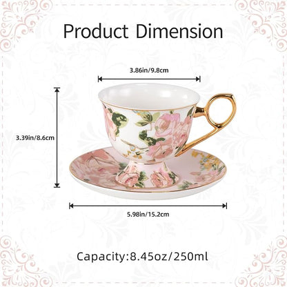 KAMMAK Tea Cups and Saucers Set of 2, Fine Bone China Coffee Cups, NX025 | - Image 2