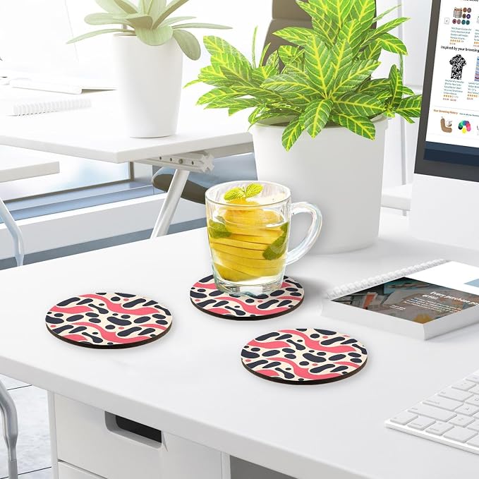 Black Polka Dots on Pink Background Set of 4 Round Coasters - Image 7