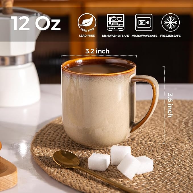 LERATIO Ceramic Coffee Mugs Set of 6, 12oz Handmade Coffee Mugs Set | Large - Image 2