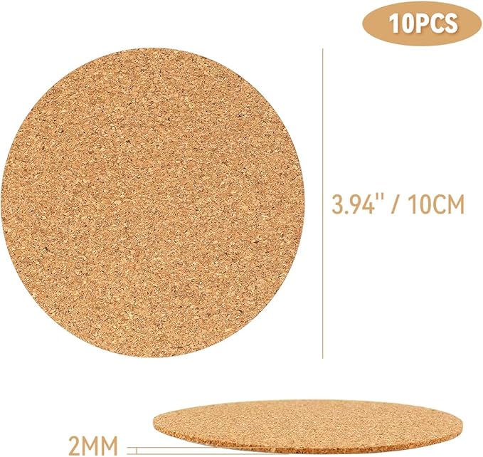 Tenalleys 10 Pack Round Cork Coasters, DIY Coasters & Craft Accessories - Image 3