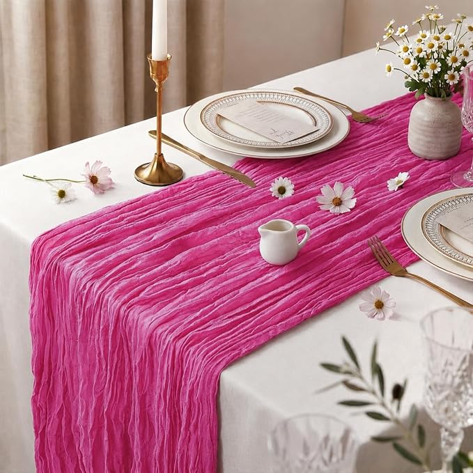 10 Pack Hot Pink Cheesecloth Table Runner 17 x 108 Inch | Boho Gauze Fabric - Image 3
