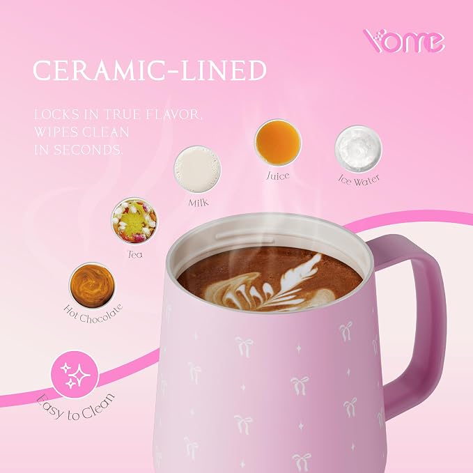 YOME 10oz Elegant Bow Pink Insulated Coffee Mug - Image 4