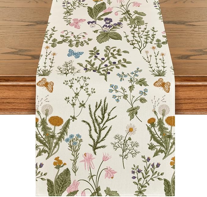 Artoid Mode Wildflowers Floral Spring Table Runner, Butterfly Seasonal Summer by ArtoidMode