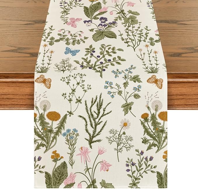 Artoid Mode Wildflowers Floral Spring Table Runner, Butterfly Seasonal Summer by ArtoidMode