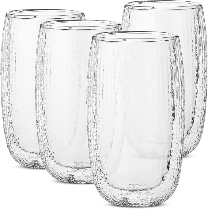 BTaT- Double Walled Glasses, 4 Pack, 12 oz, Insulated Dotted Glass Cups by BrewToATea