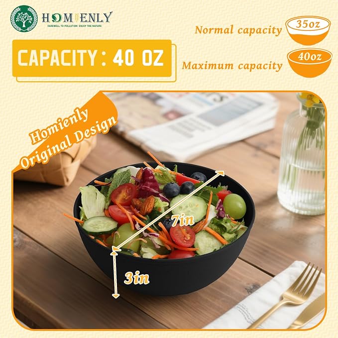 Wheat Straw Salad Bowls Set of 6, Alternative to Plastic Bowls Reusable - Image 2