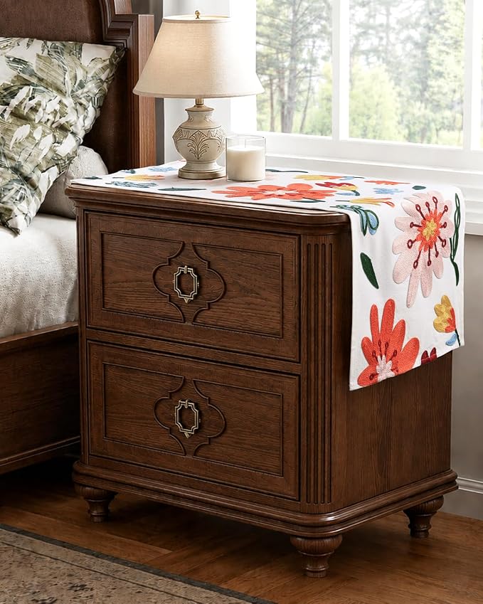 Canvas Embroidered Narrow 13"x 48" Table Runner, Colorful Flower | Exquisite - Image 4