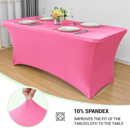 Obstal 6 Pack Stretch Spandex Table Covers for 8 Foot Tables - 8 FT Universal Rectangular Fitted Tablecloth Protector for Wedding, Banquet, Party (Dark Pink, 96 Length x 30 Width x 30 Height Inches)