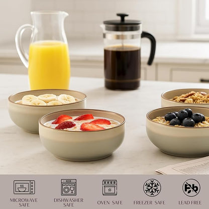 Stoneware Ceramic Cereal Bowls Set of 4, 21 oz | Lead-Free, Cadmium-Free | - Image 3