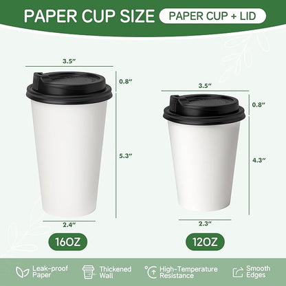 12 oz Coffee Cups with Lids 100 Pack, Party Supplies, To-Go Paper Cups - Image 6