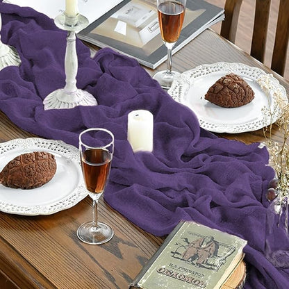 Artoid Mode Boho Cheesecloth Gauze Purple Wedding Table Runner, 120 Inch - Image 6