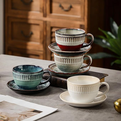 10Oz ceramic coffee cup and saucer sets, elegant striped pattern, unique kiln - Image 8