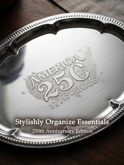 4 Pack 250th Anniversary USA Oval Silver Serving Trays - Image 2
