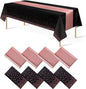 8Pack Disposable Plastic Tablecloths and Satin Table Runner Set Black and Rose by MASHAN