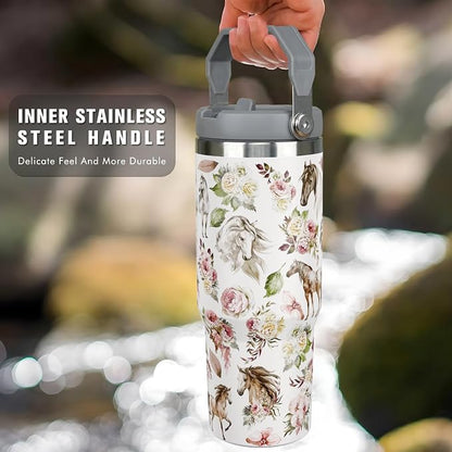30 oz Horse Tumbler with Handle and Flip Straw, Vacuum Insulated Water Bottle - Image 3