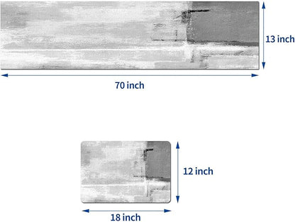 Mcalk Dark Grey Table Runner and Placemats Set of 6 Pieces, Grey Placemat, Cloth Place Mats Indoor for Kitchen, Washable Abstract Placemats Linen Material for Dining Table