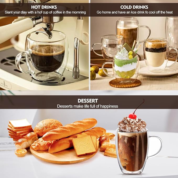 4 Pack 12oz Double Walled Glass Coffee Mugs - Image 2
